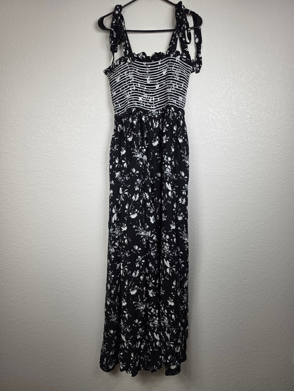 Free People Small Black White Floral Maxi Jumpsuit